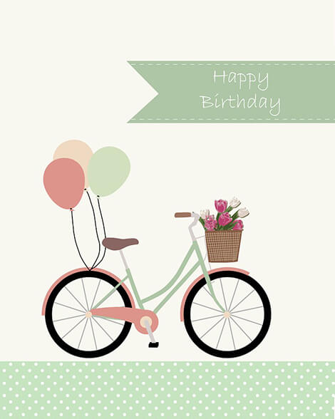 Happy birthday bicycle, basket and balloons card