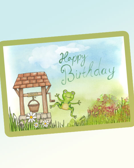 Happy birthday frog and well card
