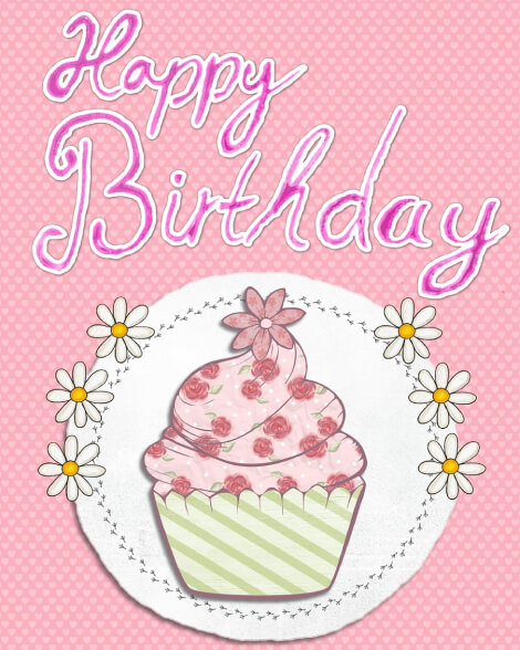 Happy birthday pink cupcake card