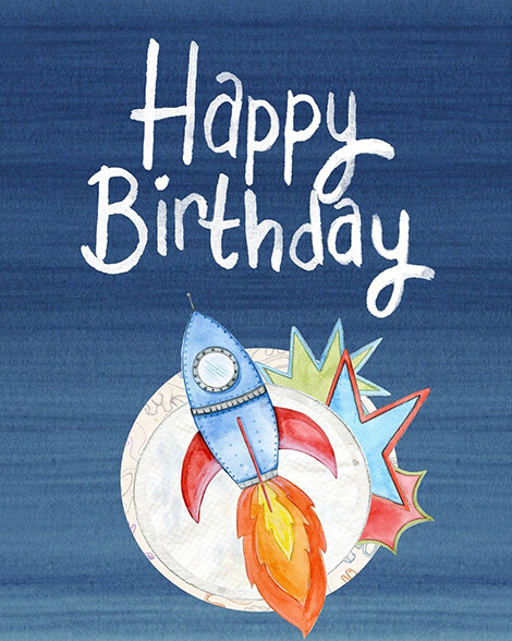 Happy birthday rocket ship blast off card