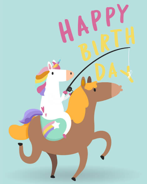 Happy birthday unicorn horse playing card